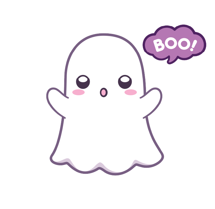 A cute ghost popping up and saying boo
